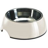 Witte Melamine Voerbak met Roestvrij Stalen Inleg 350ml Ø 14cm