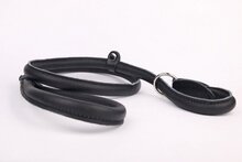 Dog's Companion Leren Retrieverlijn - met enkele stop - 120 cm x 12 mm - Zwart
