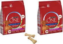 Purina One hondenbrokken Medium/Maxi 2,5Kg Adult Rund per 2 zakken + gratis 2 knookjes