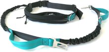 Hardloopriem hond - autogordel hond - Hondenriem auto - Hands Free Jogginglijn met Heupriem – Looplijn hond –  hondenlijn 120cm lang– gordel verstelbaar 70 tot 120cm zwart/blauw