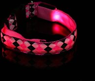 Led hondenhalsband lichtgevend met optie knipperend licht - kleur zwart roze geruit