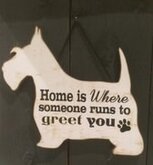 Tekstbord in de vorm van een hond