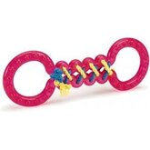 TPR hondenspeeltje Tug Toy met gevlochten touw roze 33 cm
