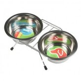 Voerbak en drinkbak  in houder 2x 550 ml.