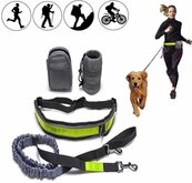 Hondenriem - Hardloopriem - Handsfree Heupriem - Looplijn - Schokabsorberend - Veringskoord - Voor Alle Rassen - Kleur Grijs - Lengte riem 1,5-2 mtr - Heupomvang Max 95 cm