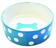Happy pet voerbak hond polka dot bot blauw / wit 1400 ml 18x18x8 cm