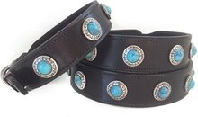Dutchiz-Hondenhalsband-leer-bruin-turquoise-Corsica Fender-37cm halsomvang