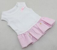Leuk jurkje roze met strookje en bloemetjes voor de hond - M ( rug lengte 26 cm, borst omvang 34 cm, nek omvang 26 cm )