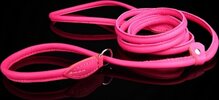Dog's Companion Leren retrieverlijn - met dubbele stop - 180 cm x 12 mm - Roze