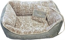 Napzzz Hondenmand divan met kussen rozenprint grijs/roos 90x70cm