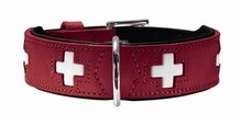 Hunter halsband voor hond swiss leer nappa rood/zwart _75x3,9 cm