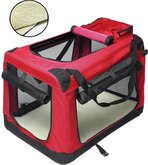 Opvouwbare Hondenmand, Slechts in 5 Seconden Gereed 72 x 52 x 52 cm | 3-deurs Hondenbench Opvouwbaar Nylon | Stoffen Bench / Vouwbench Softbench / Rood | Soft Transport Auto Hondendeken Draagtas