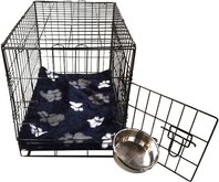 Topmast Hondenbench Bench XL Zwart + Luxe Teddybont benchkussen Blauw voetprint 107 * 69 * 76 cm