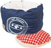 Lief! Poef Unisex -Honden- Kattenmand - Beige/Blauw - 45 cm