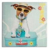 Foto van Hond met Koffer op Linnen Doek 40 x 40