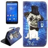 Hond patroon lederen hoesje met houder & opbergruimte voor pinpassen & portemonnee voor Sony Xperia E4