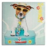 Foto van Hond met Koffer op Linnen Doek 40 x 40