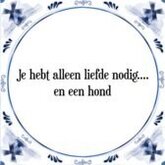Tegeltje met Spreuk (Tegeltjeswijsheid): Je hebt alleen liefde nodig.... en een hond + Kado verpakking & Plakhanger