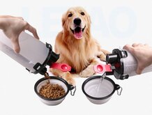 3-in-1 Drinkbeker en Voerbak - Voederbak - Hond - Kat - Drinkfles - Reis fles - Eten en drinken bewaren voor je huisdier in 1 fles met opvouwbare voerbak voor op reis of onderweg - Siliconen - Wit
