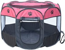 Puppyren / hondenren / puppytent draagbaar Maat S - Magenta / zwart