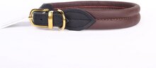 Dog's Companion Leren halsband - 32-37 cm x 25 mm - Messing - Bruin