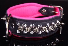 Dog's Companion Leren halsband - Spikes - 32-41 cm x 40 mm - Zwart / Roze