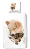 Good Morning 5577-P Slapende hond & kat - kinderdekbedovertrek - 140x200/220 cm  - 100% cotton - wit