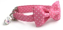Halsband 'Polkadot' met strik roze met witte stippen