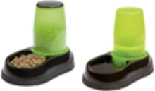 Maelson combinatie Aquaa 250 & Feedo 150 waterbak & voerbak , maat XL voor kat en hond . Zwart/groen