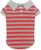 Polo shirt voor de hond in de kleur rood / grijs gestreept - L ( rug lengte 30 cm, borst omvang 44 cm, nek omvang 30 cm )