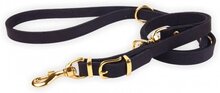Dog's Companion - Leren hondenriem - 220 cm x 20 mm - Exclusive Gold - Zwart