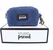 Studio Proud - Houder voor hondenpoepzakjes - denim - bronskleurige accenten - bijpassende riem mogelijk