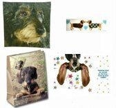 Cadeauset Teckel hond theedoek wenskaart cadeaupapier cadeaulint