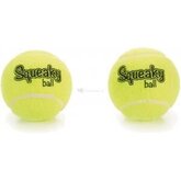 Tennisbal met pieper hondenspeeltje 2 stuks geel 8 cm
