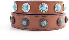 Dutchiz-Hondenhalsband-leer-cognac-turquoise-Corsica Fender-52cm halsomvang